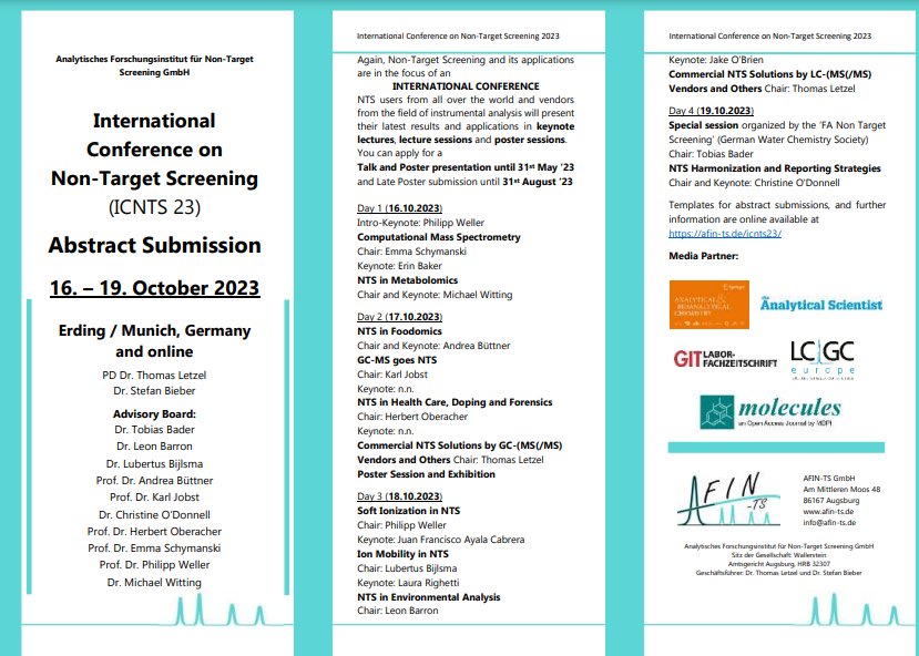 LubertusBijlsma's tweet photo. Looking forward to another edition of this great Non-Target Screening conference in Erding (Germany) Oct 16-19 #ICNTS23, with many interesting sessions* and excellent keynote speakers (e.g. @LauraRighetti13 @ErinBakerIMS @Dr_J_OBRIEN and many more).

https://t.co/jpcLLLyqJ2 https://t.co/iLFI2V7z6o