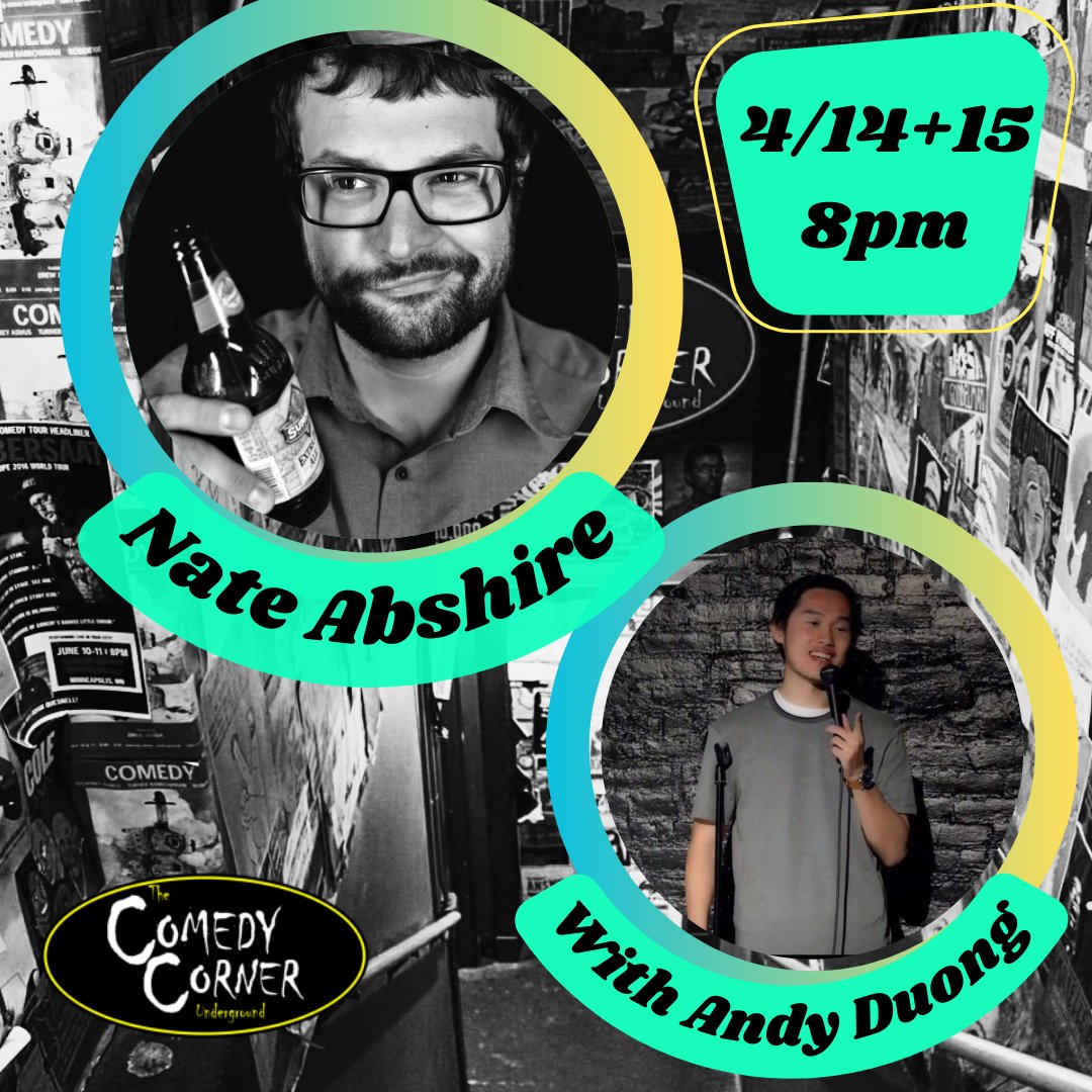 😎😎😎 This weekend! Nothin' like a cool ass comedy show on a warm spring night! The hilarious @NateAbshire headlines, featuring up and coming fav Andy Duong, don't miss this one! 🍻🍻🍻