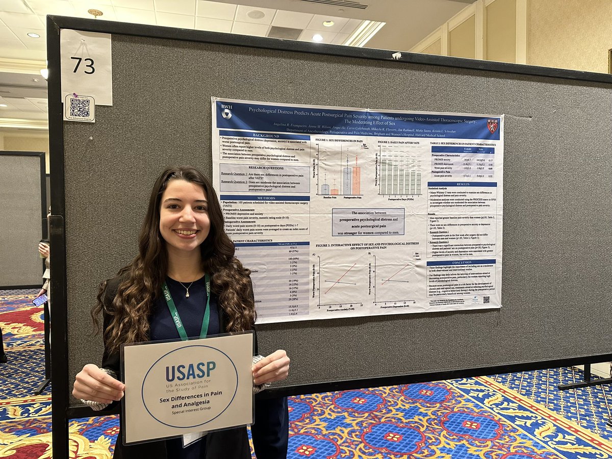 USASP_SexDiff's tweet image. We’ll be highlighting new sex differences research all week at #USASP2023 #USASP

First, @angelinafranq presents work showing the effect of preoperative stress on acute postoperative pain is stronger in women!