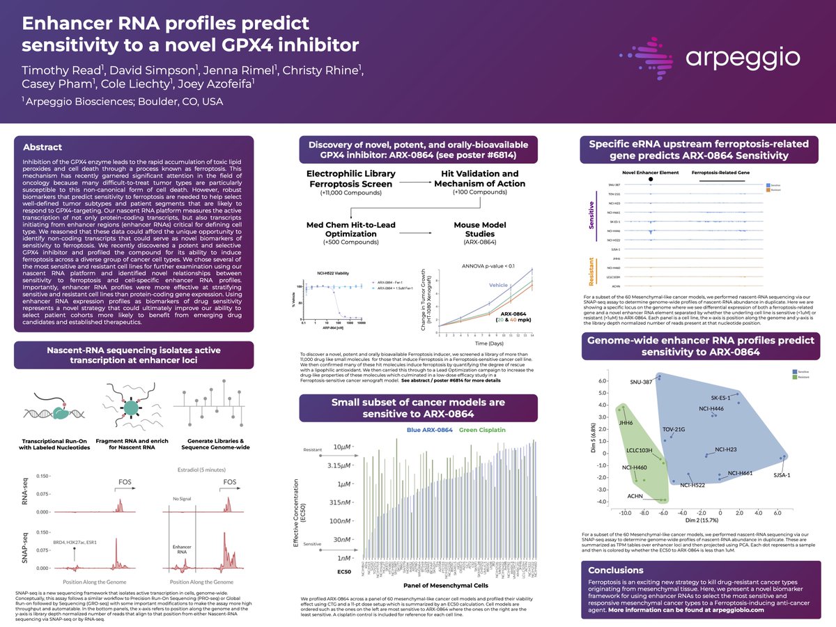 Patient selection is a major hurdle in the drug development process. Check out our <a href="/AACR/">AACR</a> poster describing the use of enhancer RNA signatures to define patient populations that will respond to our novel GPX4 inhibitor!