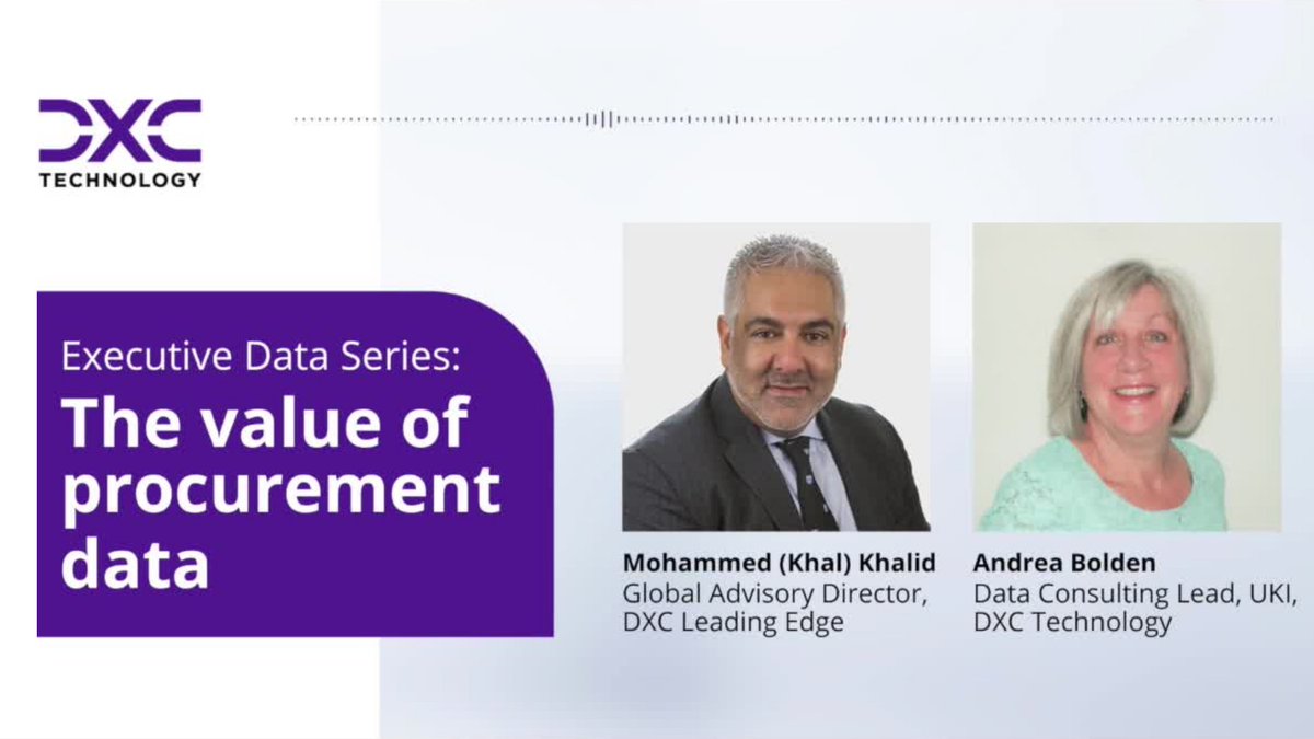DXCTechnology's tweet photo. Listen to the latest Executive Data Series session with DXC experts Andrea Bolden and Mohammed ‘Khal’ Khalid about adding #value and reducing risk in the #supplychain by segmenting #data. https://t.co/PxMxqiC616
#DXCLeadingEdge #procurementdata https://t.co/MiwlCqnP6R