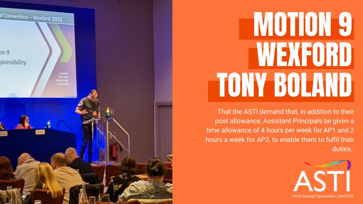 astiunion's tweet photo. Motion 9 was proposed by Donal McCarthy from Wexford Branch and was carried by #ASTI23 https://t.co/SQgxTWFXqN