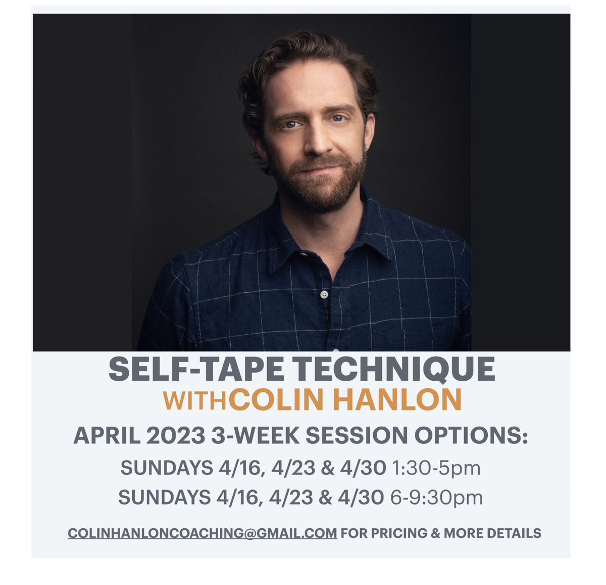 Hi Actors! Retweet please! Come up your self tape game with my class in person in NYC. We breakdown scenes and learn how to best present yourself. Both sessions start this Sunday. 2 slots left in each class. Who wants them?! It’s fun! Email me ColinHanlonCoaching@gmail.com