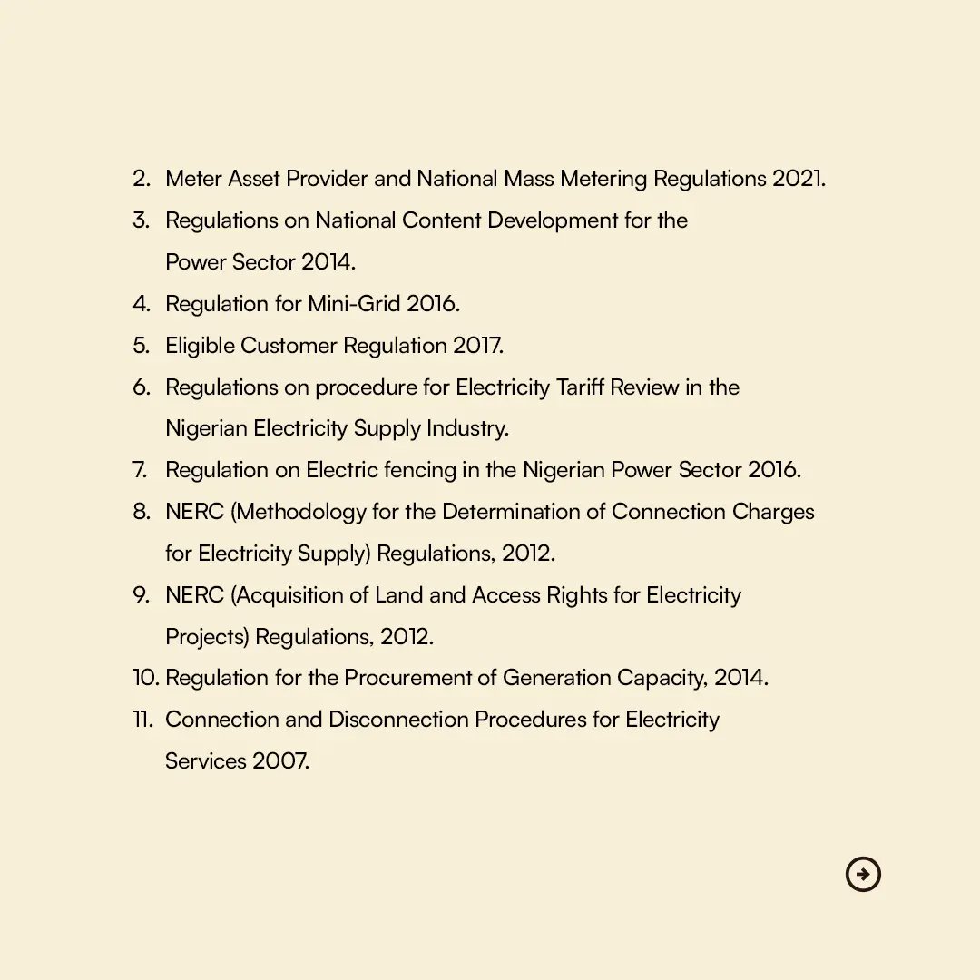 WavesandWatts's tweet photo. Are you enthusiastic about the Nigerian Electricity Supply Industry? We have curated a list of Regulations to keep your interest sustained. We would appreciate a mention of other relevant laws in the sector.

#Power
#NESI
#WavesAndWatts https://t.co/ErDizME0zt