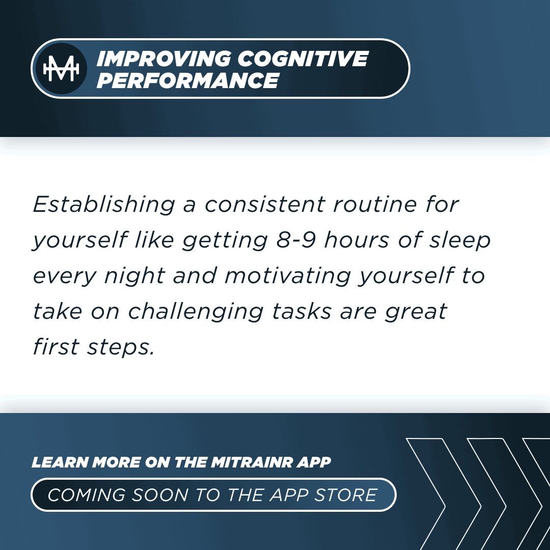 miactiveapp's tweet image. Improve your cognitive performance and excel in life by forming a consistent routine and challenging yourself to take on new tasks. 🧠 Check out the new Mitrainr app soon for performance coaching that will help guide you in a positive direction. #CognitivePerformance