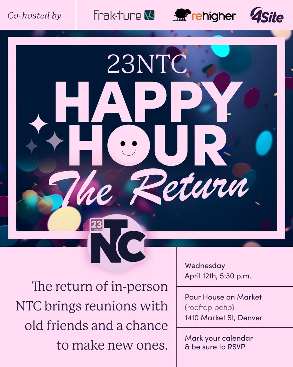 Hey friends! For anyone in Denver at NTC, we are throwing a Happy Hour tonight with Frakture and Rehire. We'll be at “The Pour House on Market” starting at 5:30 pm on the roof, it's a 5-min walk from the convention center and we hope you can make it! #ntc #nonprofittechnology