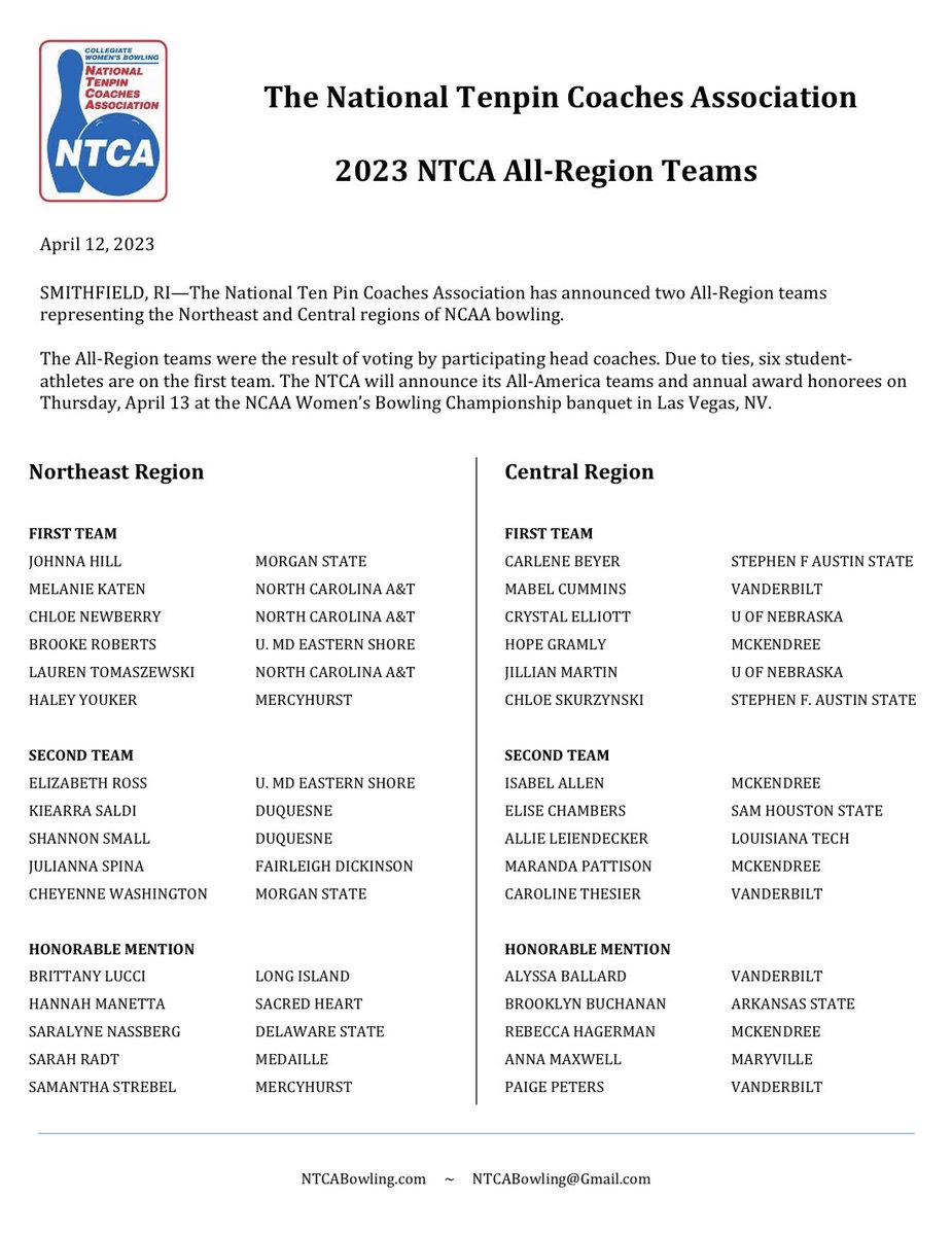 TheNTCA's tweet photo. 🚨The 2023 NTCA All-Regions Teams 🎳 https://t.co/pAQzNVRWVh