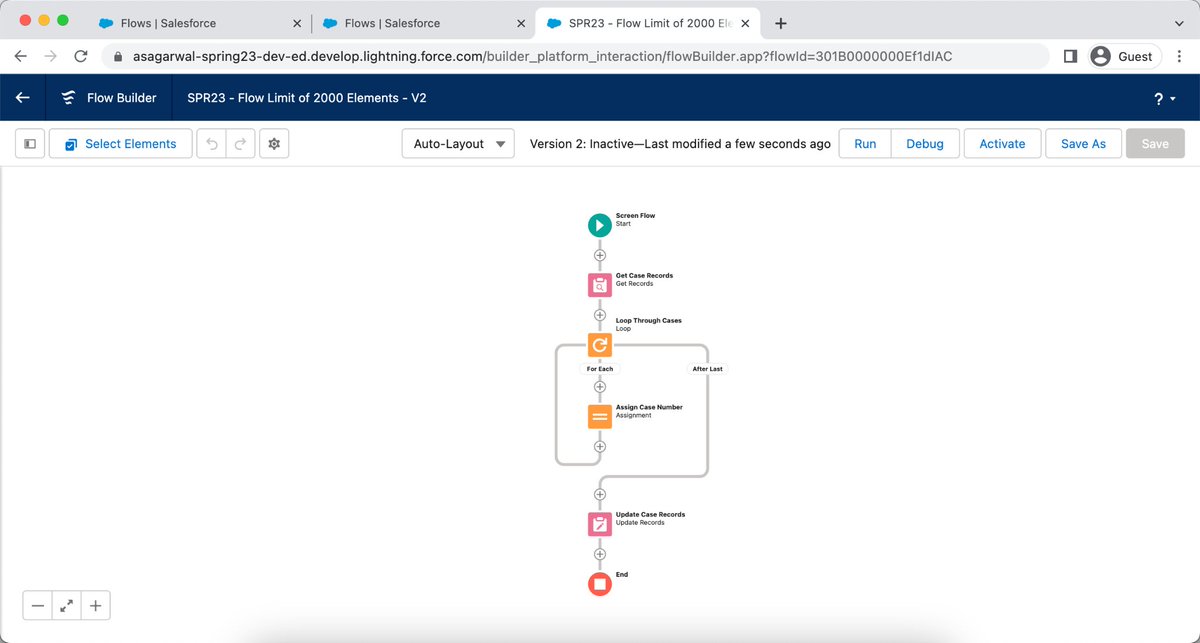 asagarwal's tweet photo. #SalesforceSpring23 A big problem with using flows was the limit on the execution of no. of elements per flow interview, which was set at 2000. With loops in the flow, it was easy to hit the limit. This limit has been removed in Spring '23.
https://t.co/i9ydtWNbNu https://t.co/ctKunRwjro