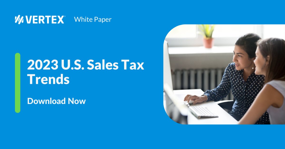 DrewAbbott49's tweet photo. Make sure your #taxteam is staying up to date on 2023 U.S. #salestax trends. Read our recent whitepaper, with insights from @CPAcom, to learn the latest on #indirecttax policy, #taxnexus, #digitaltaxation &amp; more:  https://t.co/dcC3OURv8a https://t.co/eY4S9dLimS