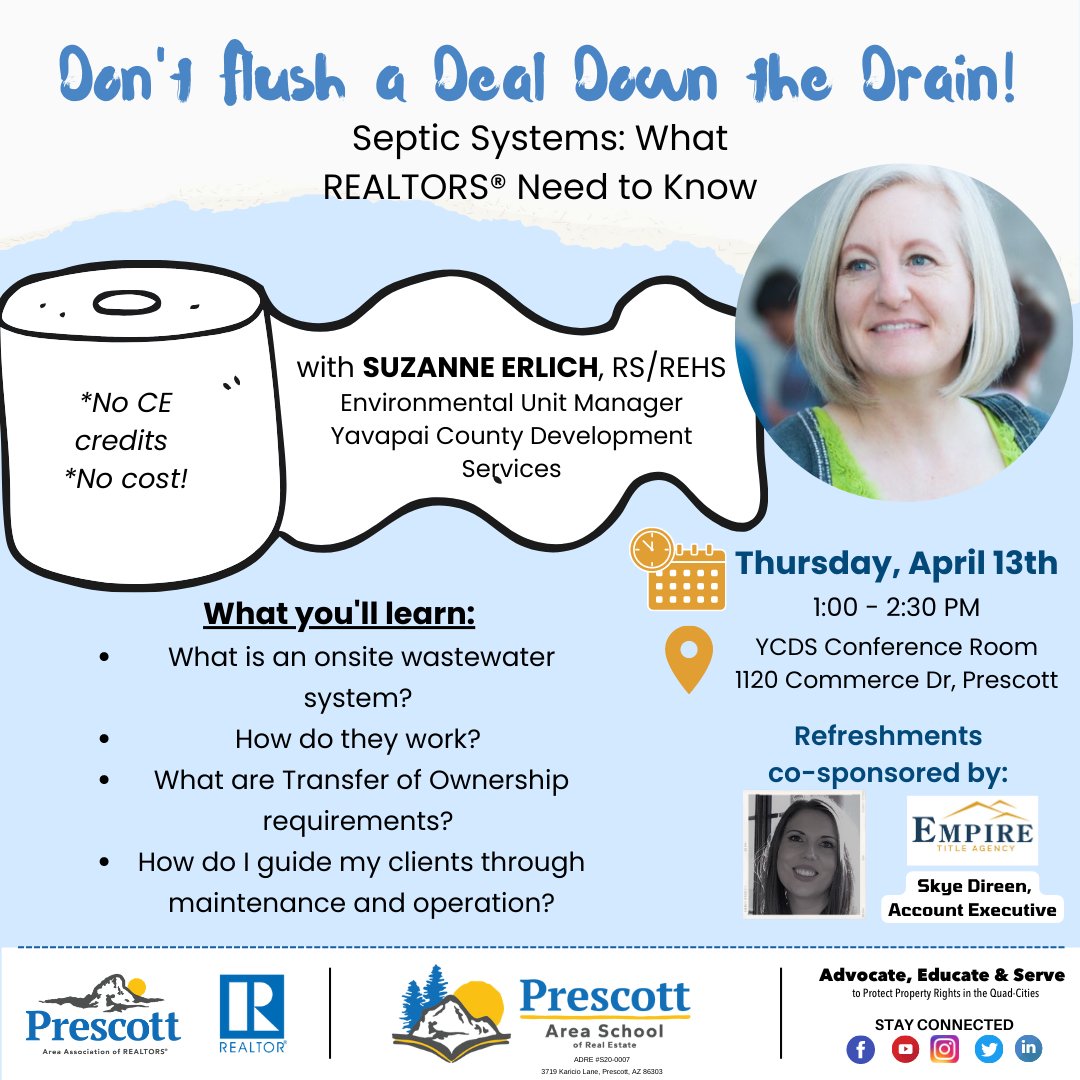 PAARREALTORS's tweet photo. TOMORROW- Septic Class! โจ๐ฝ
We are so excited to co-host a Septic Class with Empire Title's Account Executive, Skye Direen!
Go to your Info Hub to register for tomorrow's class, or call the office today! โ๏ธ
#paarschool #septic #classes #septicsystems #realtors #realestate https://t.co/vZV8YF3DSD