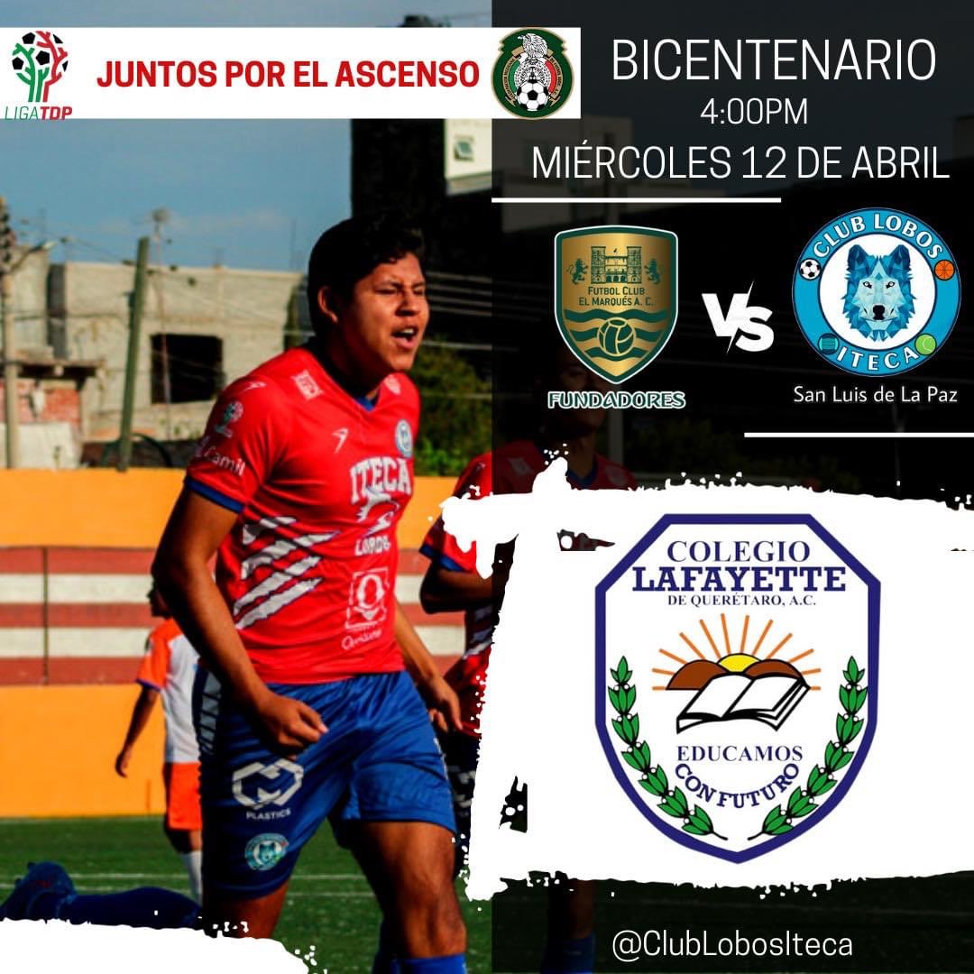 ItecaClub's tweet photo. Colegio Lafayette 🏫 te invita a vivir este encuentro de visita de la fase regular para que juntos disfrutemos de la Liguilla 🫶🏻

No te puedes perder este gran encuentro:

🆚  Fundadores 
📆  Miércoles 12 de Abril 
⏰  4:00pm
🏟  Bicentenario

🔴🔵⚽️

#JuntosporelAscenso https://t.co/9Ccyx5fuvJ