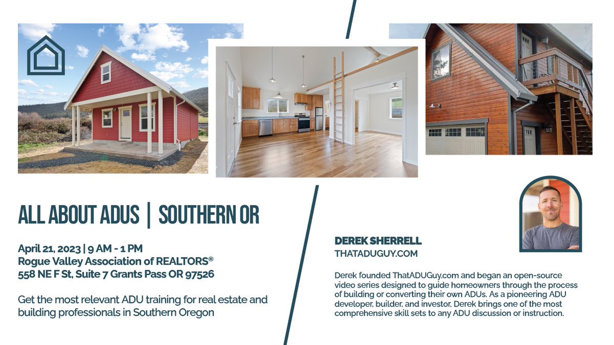 Want the complete lowdown on ADUs in Southern OR? Sign up for our in person class today! Brought to you with the help of the Rogue Valley Association of Realtors. loom.ly/CiJkhXE
#allaboutadus #buildsmall #adudesign #aduarchitecture #adudevelopment #sustainablehousing