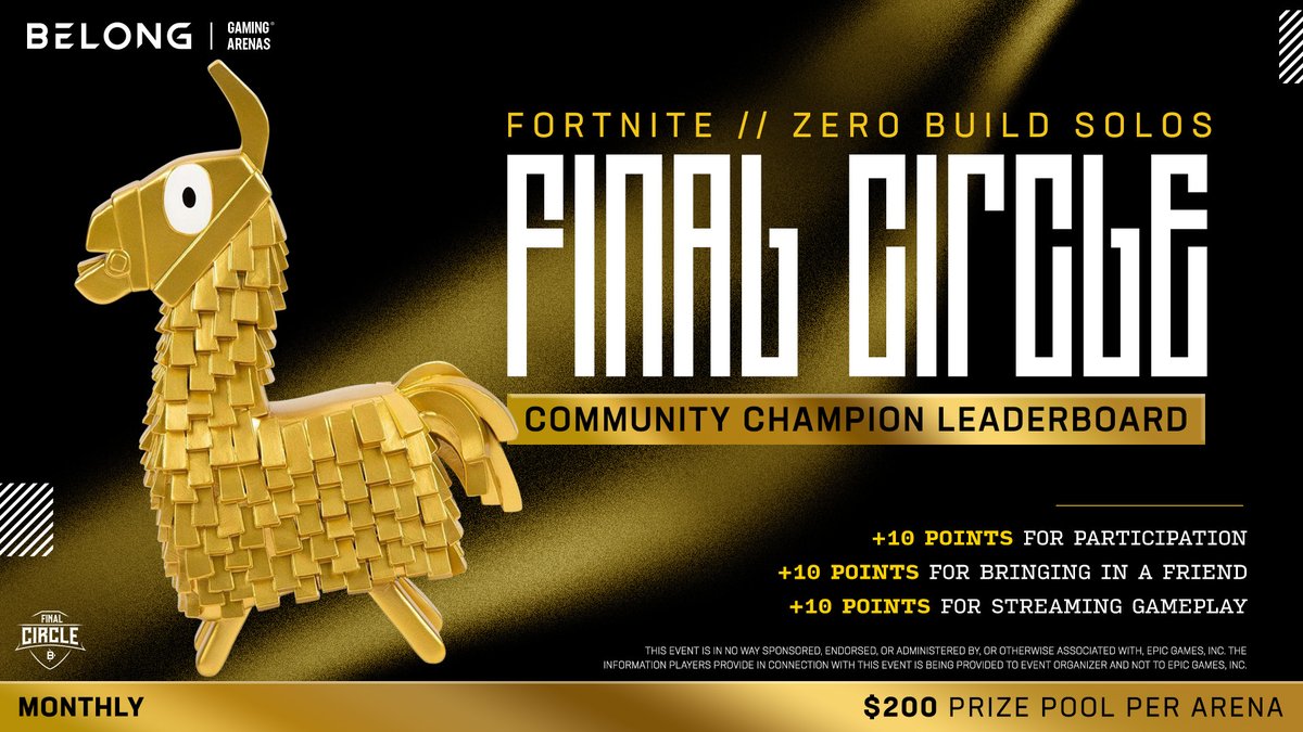 BelongArenas's tweet photo. The next season of Final Circle kicks off this Friday!
Compete every week for a shot at $1,500, while earning points in our Community Champion leaderboard!
10+ points for competing
10+ points when you bring a friend
10+ points for streaming
Sign up NOW: https://t.co/mtsSY9Fo59 https://t.co/4vKG8mGPru