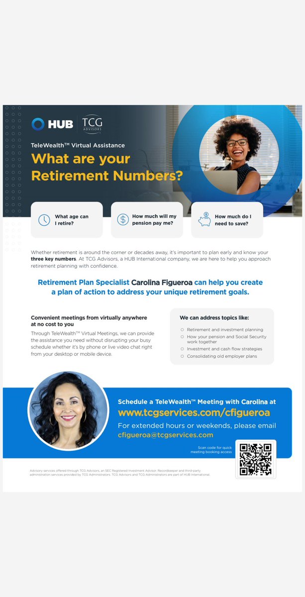 MISD_Benefits's tweet photo. MISD’s Retirement Specialist, Carolina Figueroa, is on-site TODAY at the District Service Center in Room 223 to answer any questions our employees have regarding preparing and planning for retirement. Please stop by anytime between 1-5PM today. https://t.co/Lh2hGSQAPF