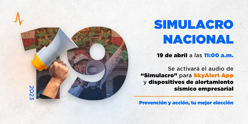 SkyAlertMx's tweet photo. Estamos a una semana del #SimulacroNacional

Te recordamos que se activará el audio de "Simulacro" para  SkyAlert App (uso personal) y dispositivos receptores (empresas).

¡Los simulacros salvan vidas!

#LaAlertaConfiable https://t.co/WLXWZXPM70