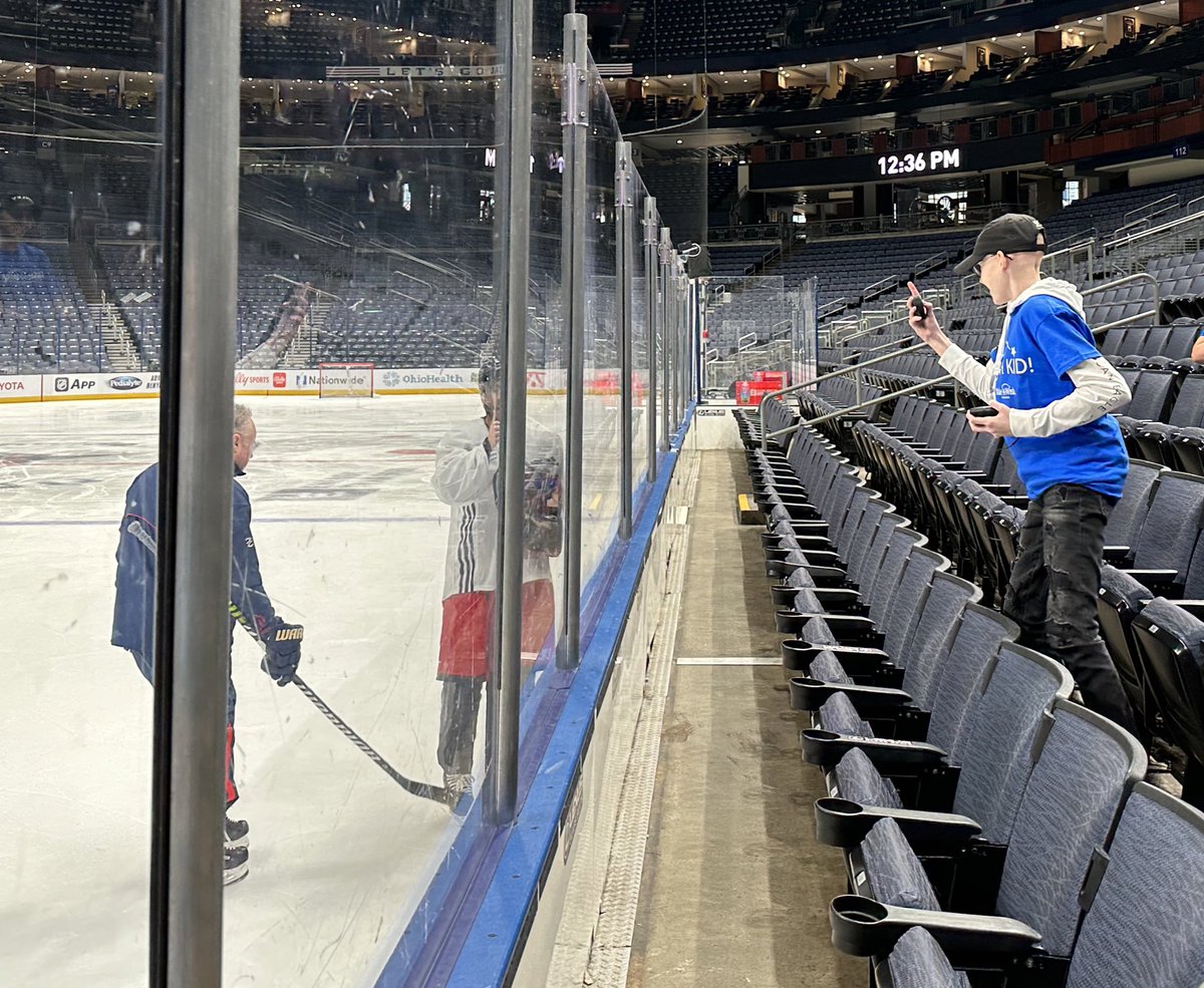 JacketsInsider's tweet photo. Alexandre got a tour of the #CBJ locker room today from Gaudreau then watched the team’s skate, getting a puck from Johnny at the end. He and his parents will be back for the game tomorrow as well. “I’m just trying to make his day as special as I can,” Gaudreau said. https://t.co/V63TJMz8lR