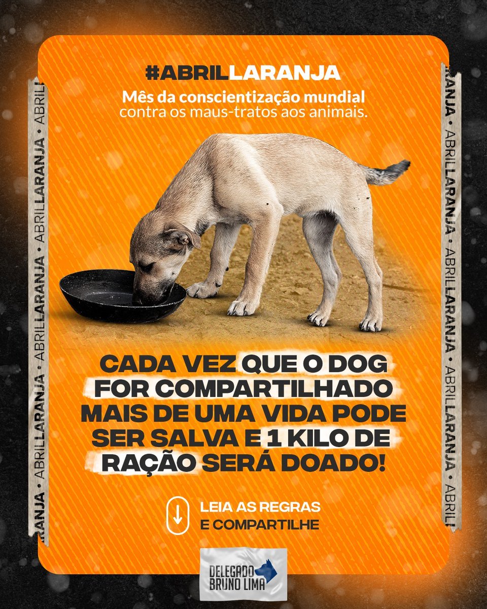 del_brunolima's tweet photo. 📲 COMPARTILHE ESSE POST DO INSTAGRAM E AJUDE A ALIMENTAR ANIMAIS QUE SOFRERAM MAUS-TRATOS‼️ 

https://t.co/MRiIuUqbfT ⬅️  

📌 O seu compartilhamento pode salvar a vida de animais que estão em situação de maus-tratos.  Cada vez que esse post for compartilhado, mais um animal é alimentado através da doação de 1kg de ração.  

🔸O Abril Laranja é uma CAMPANHA DE CONSCIENTIZAÇÃO SOBRE A CRUELDADE CONTRA ANIMAIS, principalmente voltada para a prevenção do abandono e maus-tratos.  A ideia não é só realizar as doações, mas conscientizar sobre o Abril Laranja e a proteção dos animais vulneráveis para o maior número de pessoas, deixando claro que maltratar animais é cr1me.