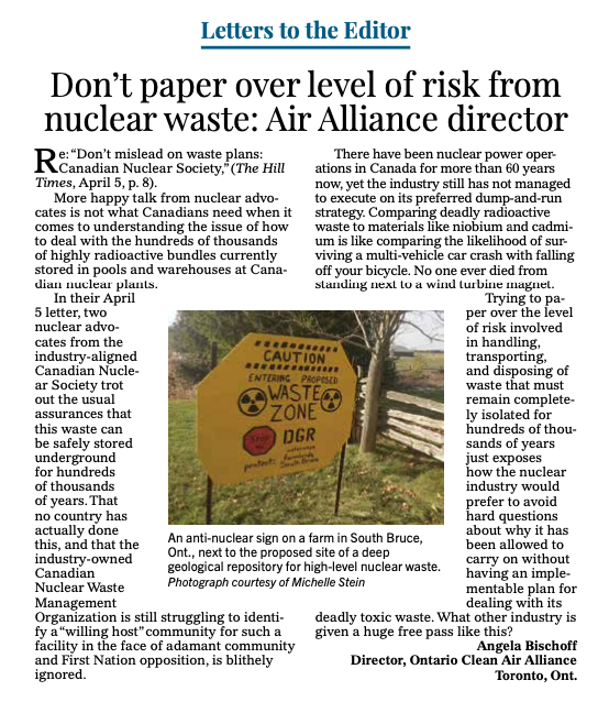 My published letter to the editor of @TheHillTimes  
#nuclearwaste