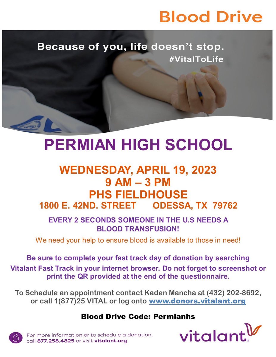 🩸Blood Drive🩸

Make sure to stop by the Fieldhouse on Wednesday, April 19th, to participate in our blood drive!