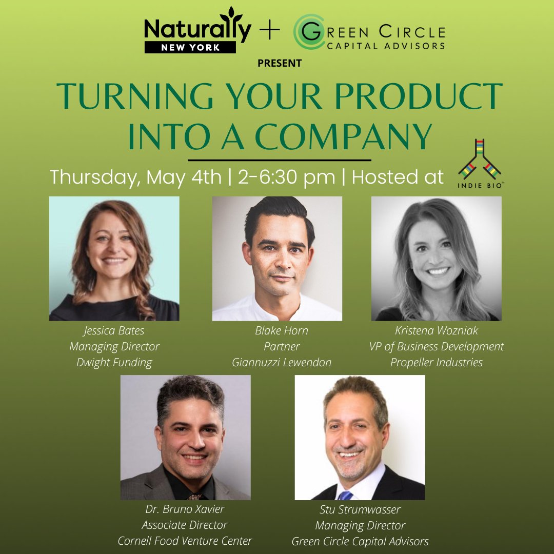 NaturallyNYC's tweet photo. Join us for a 1/2 day seminar + social on Thurs. May 4 @indbio in midtown NYC. Presented by @GreenCircleCapi @DwightFunding @GiannuzziGroup @PropellerInd. See agenda &amp; register here: https://t.co/4PcUqDklhH #naturallynewyork #nny #productdeveloment #financingsolutions #foodsafety https://t.co/xPNrrDctPt