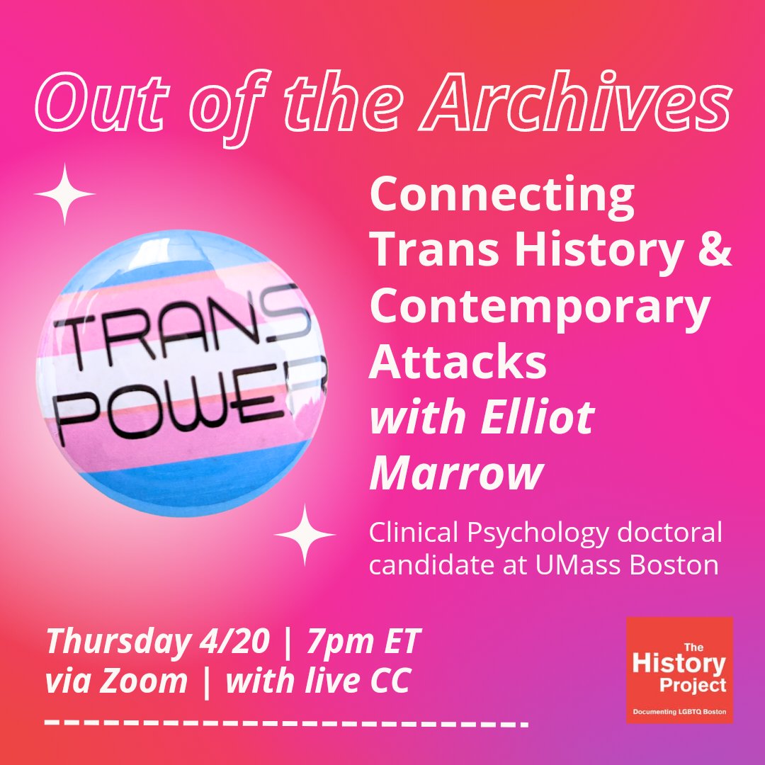 lgbtq_history's tweet photo. 🏳️‍⚧️ Next week! Join Elliot Marrow for a virtual discussion on the connections between trans &amp; queer histories and current attacks on trans and gender non-conforming people, drawing primarily from his own archival research. Register to attend here: https://t.co/usNoqOVws2 🩷 https://t.co/hHBeay6coP