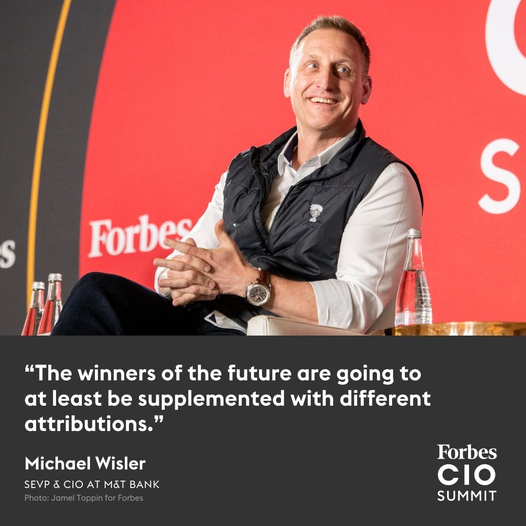 Forbes's tweet photo. Michael Wisler, the SEVP and CIO at @MandT_Bank, joined @dianebrady to discuss building a culture of innovation at the #ForbesCIO Summit in California. https://t.co/gConJRFpim https://t.co/XWE61WtsLC