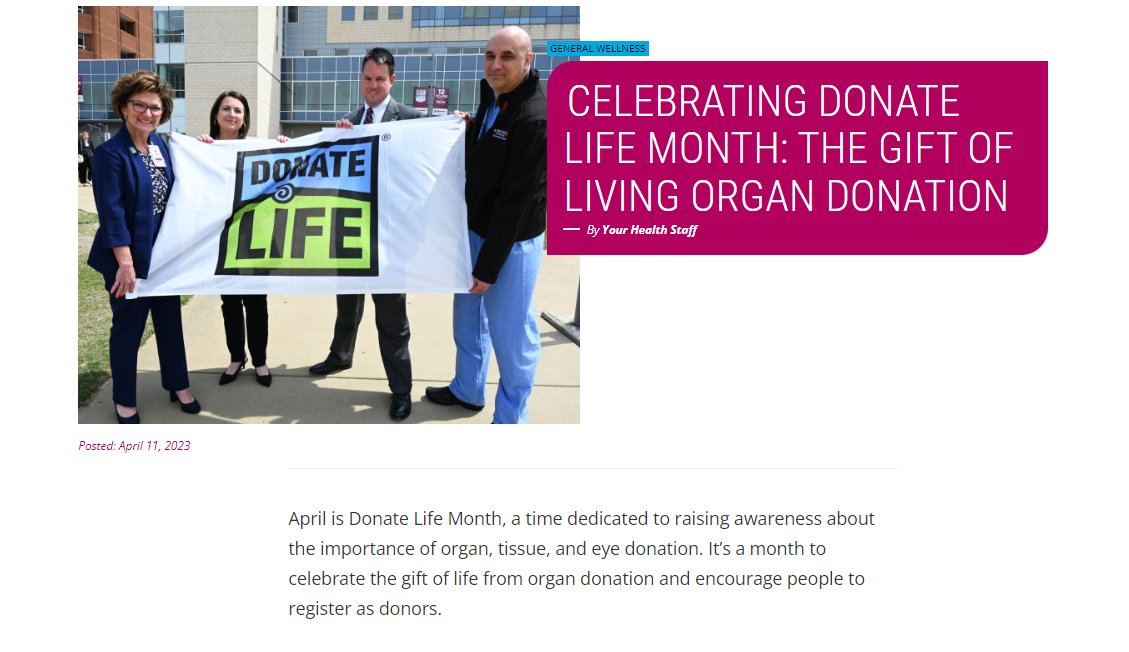 MethodistHlth's tweet photo. April is Donate Life Month, and we're celebrating the gift of living organ donation! 💙💚 

Living organ donation changes lives. According to the @UNOSNews, over 100,000 people in the US are waiting for a lifesaving transplant.

Read our Your Health blog: https://t.co/CZXfwS0ela https://t.co/xN0YqL3Kd8