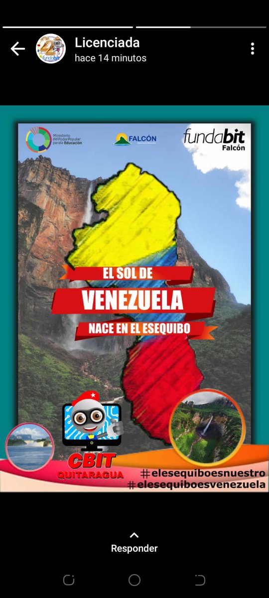 dulfranbravo's tweet photo. Nuestra patria se respeta y nuestro territorio se defiende. #elesequiboesnuestro @MPPEDUCACION @Fundabit_ @_LaAvanzadora @Fundabit_Falcon @NicolasMaduro https://t.co/sDiBbvpHzT