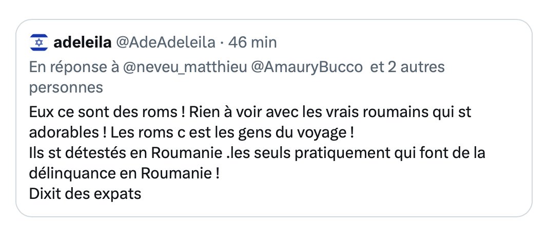 DebotJacques's tweet photo. Les Juifs et les Tsiganes allemands exterminés par les nazis étaient de vrais Allemands.
Les Juifs assassinés dans l'attentat rue Copernic étaient d'authentiques français.
Et les Roms de nationalité roumaine sont de vrais Roumains
Quelle tristesse de vous lire @AdeAdeleila https://t.co/uiVvwmi87x