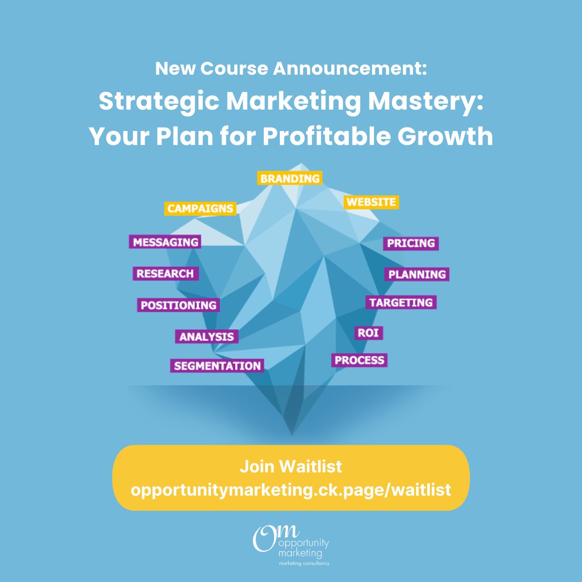 OppMkting's tweet photo. We're excited to announce our brand new online course, 'Strategic Marketing Mastery: Your Plan for Profitable Growth' 🚀 Join our waiting list now to get a special launch discount price. 🎉 https://t.co/3Xz6Fas2v3 https://t.co/6yg4EzvSdf