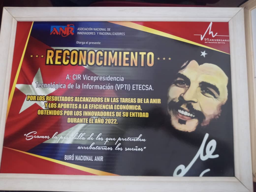 DCTI_ETECSA's tweet photo. Reconocimiento de la #ANIR Nacional a la Vicepresidencia de Tecnologías de la Información de @ETECSA_Cuba por los aportes a la eficiencia económica del país en el 2022 #EsteEsNuestroAzul #EtecsaTeAcompaña #aniristas #Cuba https://t.co/NafxYKCiGA