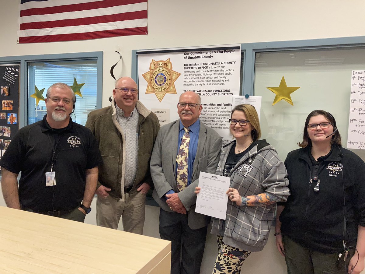 UCBoardofComm's tweet photo. Yesterday, treats and a letter of appreciation from the Commissioners were delivered to the Umatilla County Dispatch office in honor of National Telecommunicators Week. This week honors all of the Telecommunicators and recognizes all of their hard work and dedication. https://t.co/mreSsFCUwL