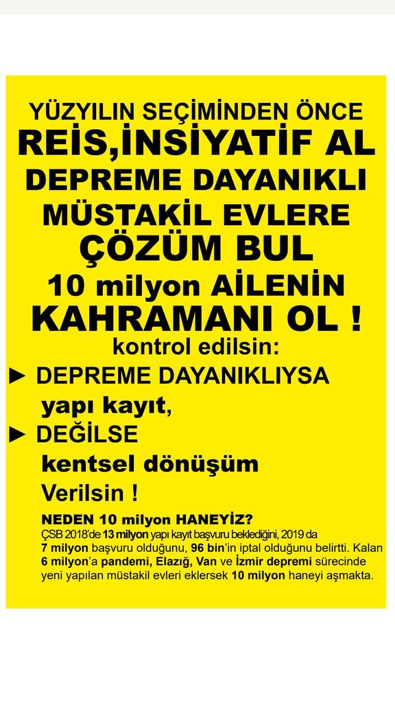 <a href="/EBozyel36/">Emrah BOZYEL</a> yapı kayıt mağduru milyonlarca aile çözüm bekliyor seçime kararsız gitmek istemiyoruz para cezası mahkeme ve yıkım kararları ile piskolojimiz bozuldu pandemi ve deprem sonrası köye yerleştik rezidans göktelen yapmadık tek katlı barınacak ev yaptık yaparsa reis yapar