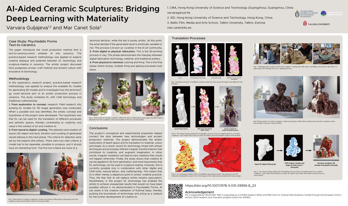 Mar Canet Solà (@mcanet) on Twitter photo Our poster of the article "AI-Aided Ceramic Sculptures: Bridging Deep Learning with Materiality" with <a href="/varvara_g/">varvara guljajeva</a> was presented today in EvoMusart conference. Paper link: link.springer.com/chapter/10.100…
Thanks for support of <a href="/CUDANLab/">CUDAN Open Lab | @cudanlab.bsky.social</a> & @TallinnaYlikool (to me) and <a href="/hkust/">HKUST</a> (to Varvara) Our poster of the article "AI-Aided Ceramic Sculptures: Bridging Deep Learning with Materiality" with <a href="/varvara_g/">varvara guljajeva</a> was presented today in EvoMusart conference. Paper link: link.springer.com/chapter/10.100…
Thanks for support of <a href="/CUDANLab/">CUDAN Open Lab | @cudanlab.bsky.social</a> & @TallinnaYlikool (to me) and <a href="/hkust/">HKUST</a> (to Varvara)