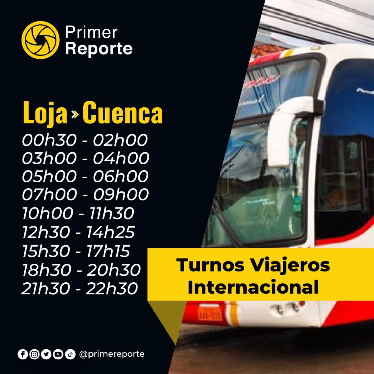 primereporte's tweet photo. #Loja | ¿Necesitas viajar de Loja a Cuenca?
Te compartimos los horarios de salida desde la Terminal Terrestre Reina del Cisne
#DatoPrimerReporte https://t.co/kbLgNPxYLn