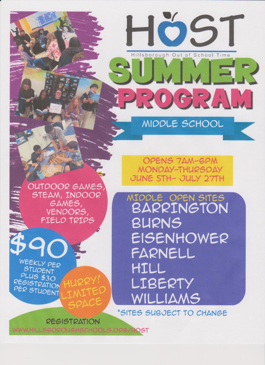<a href="/HCPS_Smithms/">Sgt. Paul R. Smith Middle School</a> Come join me at Ben Hill Middle for Summer HOST ♥️♥️♥️
HillsboroughSchools.org/HOST