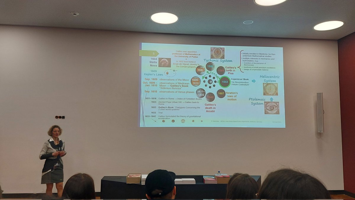 WomenCopernicus's tweet photo. Elena Martellato opens the #ESAJuice Science Talks at @experimentaDSC explaining how it all started from #Copernicus book, #Galileo 's view into outer space & to @ESA_JUICE to #Jupiter. AND how the #nextspacegeneration is ready for the mission π§‘
#Womeninspace #socialspace https://t.co/cpyiQkTWTv