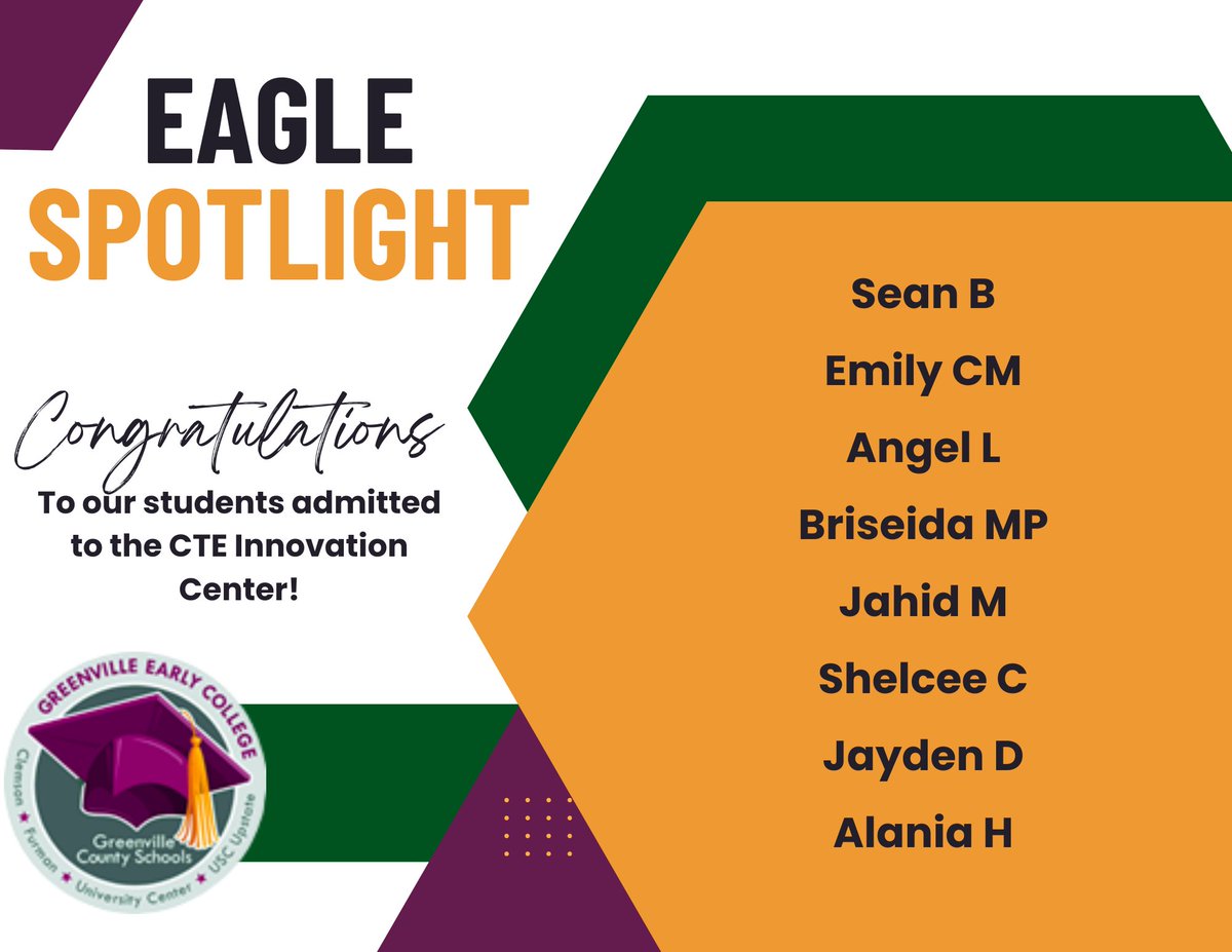 Congratulations to our students admitted to the CTE Innovation Center for the 23-24 SY!