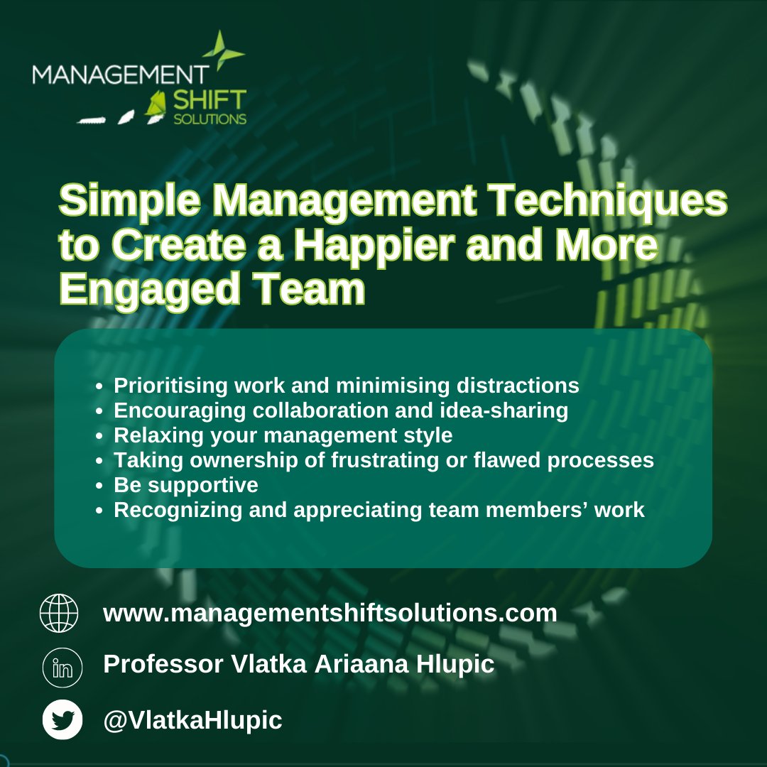 To create a happier and more engaged team, prioritize work, foster collaboration, relax management style, provide feedback and an open-door policy, and give praise for good work.

#managementshiftsolutions