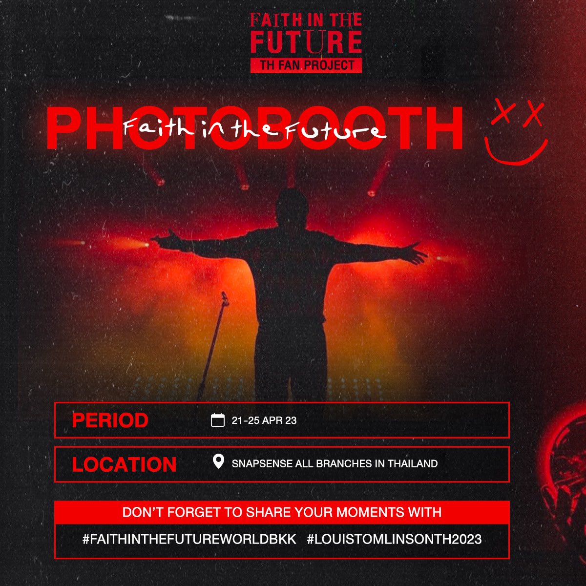 LouisProject_TH's tweet image. ❤️‍🔥Louis TH Fan Project x @SnapSenseTH❤️‍🔥
ชวน Louies ทุกท่านมาถ่าย Photo Booth กับอีกเฟรมพิเศษที่ถูกออกแบบขึ้นเพื่อ FITF Tour Bangkok เท่านั้นค่ะ 🐻

📍SnapSense All branches
🗓️ 21-25 Apr 23.

#FAITHINTHEFUTUREWORLDBKK #LouisTomlinsonTH2023