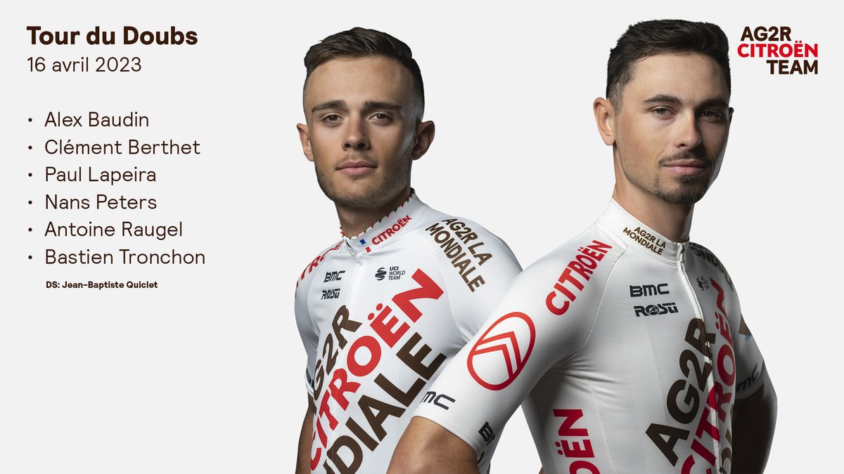 🇫🇷 #TourduDoubs

🇫🇷 <a href="/Alexbaudin73/">Alex Baudin</a> 
🇫🇷 <a href="/clem_berthet/">clementberthet</a>
🇫🇷 <a href="/PaulLapeira/">Paul Lapeira</a> 
🇫🇷 <a href="/NansPeters/">Nans Peters</a>
🇫🇷 <a href="/antoinergl/">Anto¡ne</a> 
🇫🇷 <a href="/BastienTronchon/">Bastien Tronchon</a> 

#AG2RCITROËNTEAM #RoulonsAutrement #RideDifferently