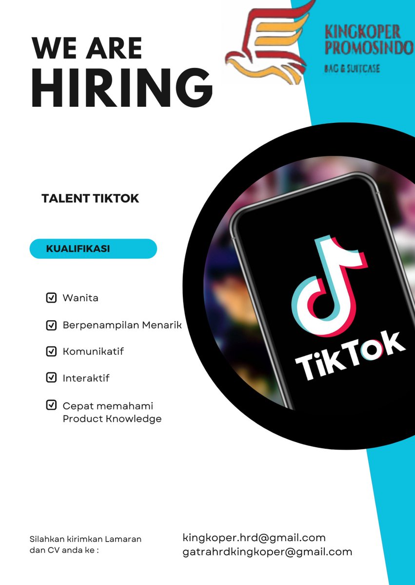 Dicari.. 
Talent tuk Host Di TikTok Kingkoper Promosindo. 

Bila tertarik bisa DM saya. 

Makasih