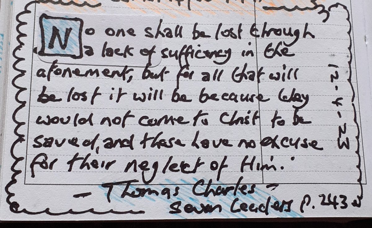 weecalvin1509's tweet photo. Finished reading IM's "Seven Leaders" The endnotes for all 7 chapters make for good reading also. Almost another chapter's worth.  This #thoughtsbook quote from Thomas Charles on the sufficiency of Christ's #ParticularRedemption to save all who would be saved is sourced there. https://t.co/w59NeNPp6Y