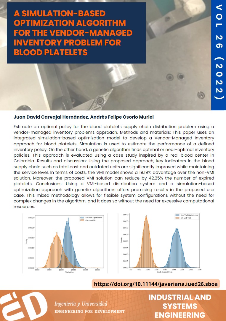 IyUPUJ's tweet image. 📄A Simulation-Based Optimization Algorithm for the Vendor-Managed Inventory Problem for Blood Platelets
👤 Juan Carvajal
👤Andrés Osorio
🌐DOI:doi.org/10.11144/javer…
#Simulationbasedoptimization #bloodsupplychain #plateletsinventory #VendorManagedInventory #geneticalgorithms