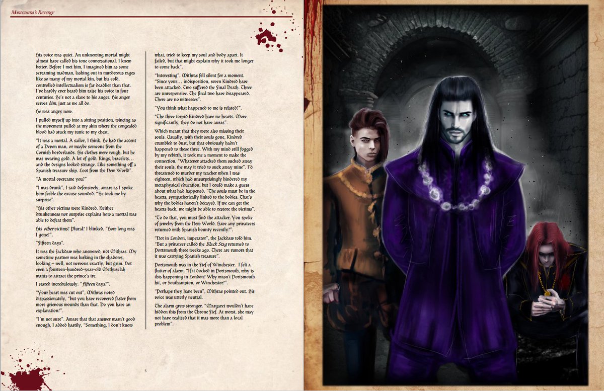 WinchesterWoD's tweet photo. @PenandPaperPod A little taster for Blood Gold, one of my upcoming Vampire 5th edition projects - there's an overview pinned to my bio. Illustrated with a beautiful art piece by @gmastervirtuoso #vtm #Vampirethemasquerade #vamily #WIPWednesday https://t.co/3geCDJ2U0s