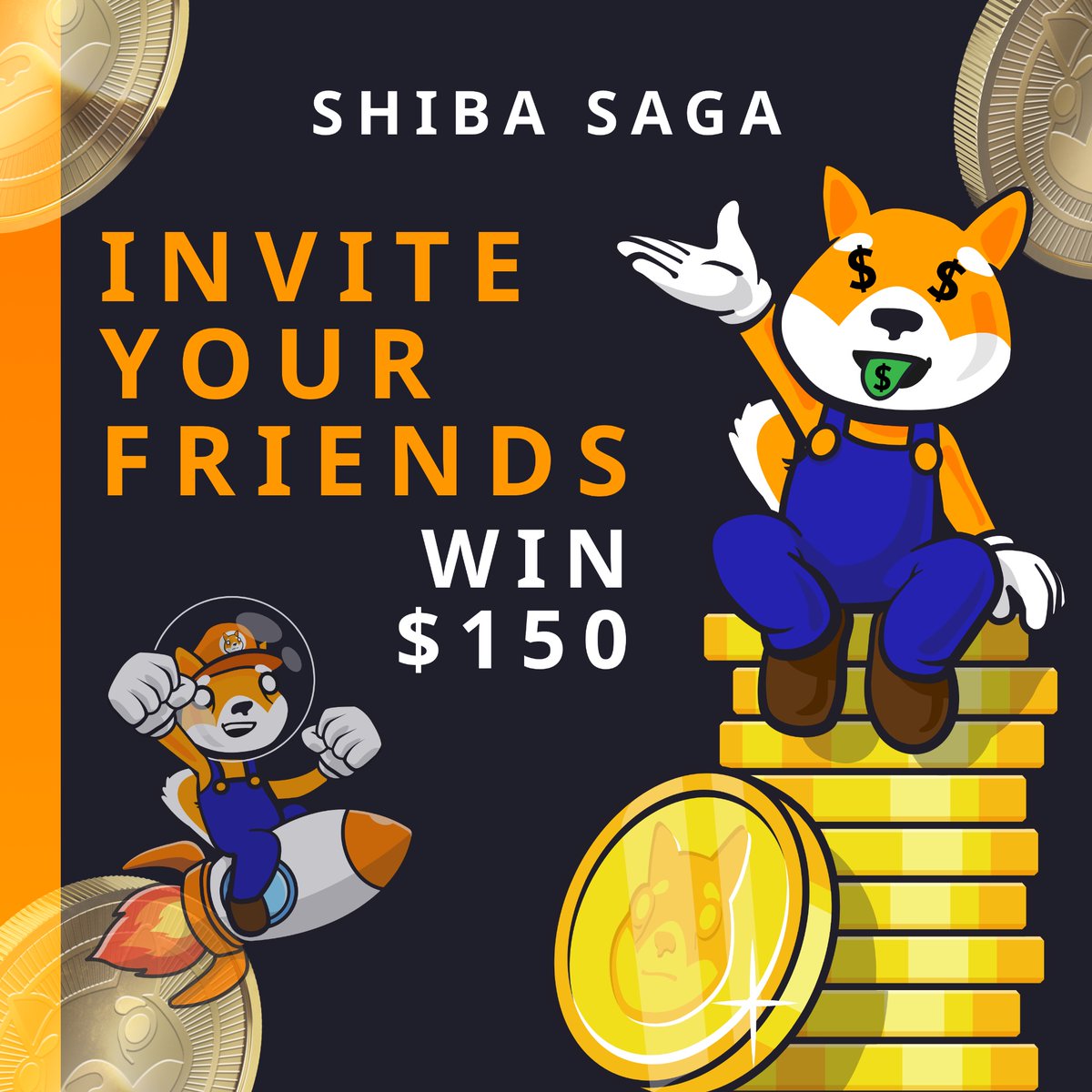👇Win 💰$150💰🤑💰

1. Retweet &amp; Like this weet!
2. Tag 5 friends in the comments &amp; let them Follow !REAL! <a href="/Shibasagaio/">Shiba Saga</a> ‘s Twitter Account.

#Shibasaga will Launch &amp; Release the 1st game #Shibacrush this month!

To celebrate, $SHIA will do giveaways and competitions here and on