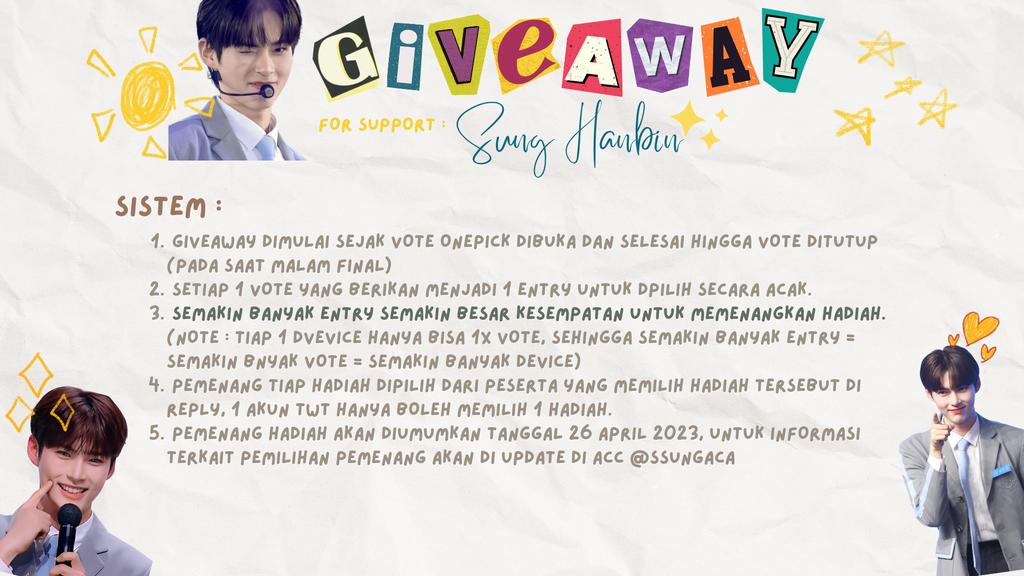 🌟GIVEAWAY 🌟
FOR SUPPORT #BOYSPLANET SUNG HANBIN IN FINAL VOTING
by @ssungaca <a href="/shovting/">𝐬𝐨𝐮❦ˎˊ˗ || rest</a> @overloadedbias 

INA ONLY! 

Rules :
- RT + Like
- VOTE #SUNGHANBIN di App Mnet+
- Rules lebih lengkap, sistem &amp; hadiah terdapat pada gambar👇

Please always support #SUNGHANBIN, good luck💗