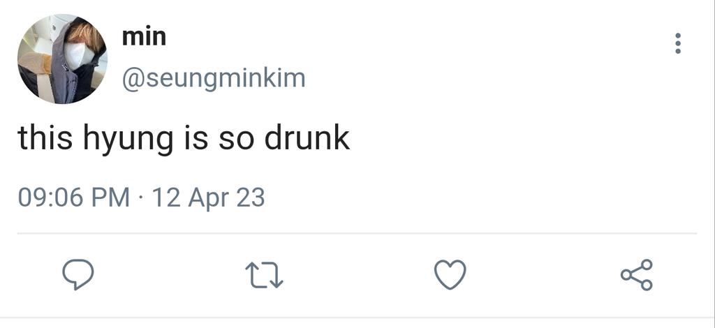 mysticalmin's tweet photo. drunk and dazed

a 2min au 

wherein, Seungmin just wants to move on from Minho after years of pinning but a drunk Minho came into view that got his hopes up again. 

OR

Seungmin just wants to move on but Minho ain't helping him https://t.co/d7ZANxdWp2