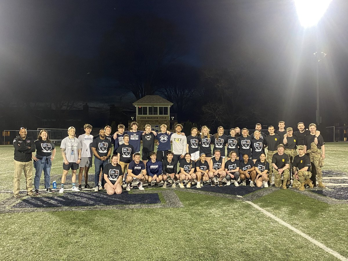 BrynnNMcNamara's tweet photo. One of the coolest collabs come to life! @moravian_sp vs. @ArmyROTC #SteelBatallion Fitness Challenge to celebrate #D3Week! 5 student-athlete teams vs. the Cadets 💪🏻 #HoundEm #WhyD3 https://t.co/OZBU8LmY8y