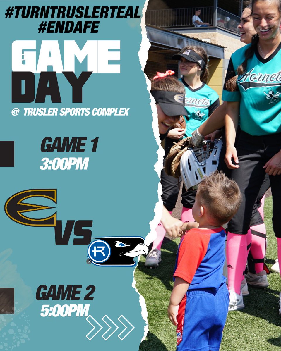 EState_Softball's tweet photo. TURN TRUSLER TEAL FOR GAME DAY.
Family and friends… wear teal today to show your support for our #AFEawarenessweek.
🆚 Rockhurst
📍Trusler Sports Complex
⌚️3PM & 5PM
#StingersUp #HumHornets #TurnTruslerTeal #EndAFE https://t.co/KpIicl3p3v